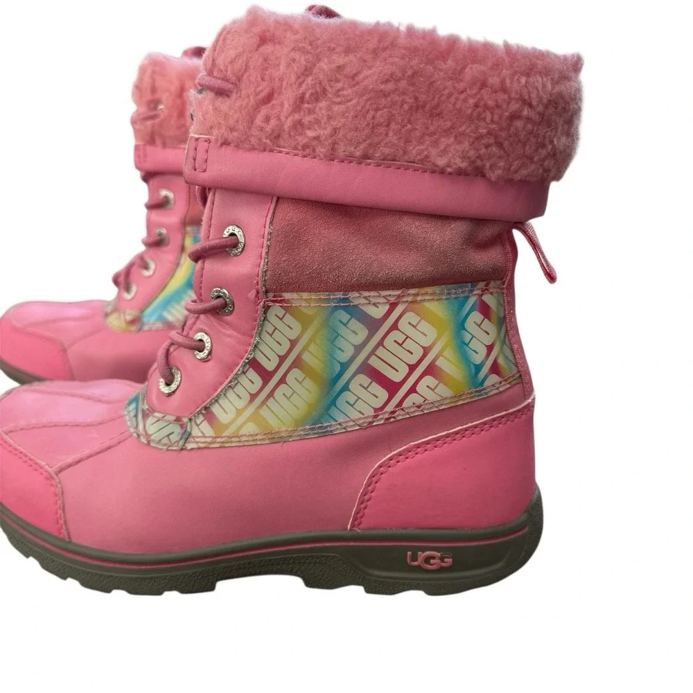 Ugg Kids Butte II Chromatic‎ Boots Pink Faux Fur Holographic